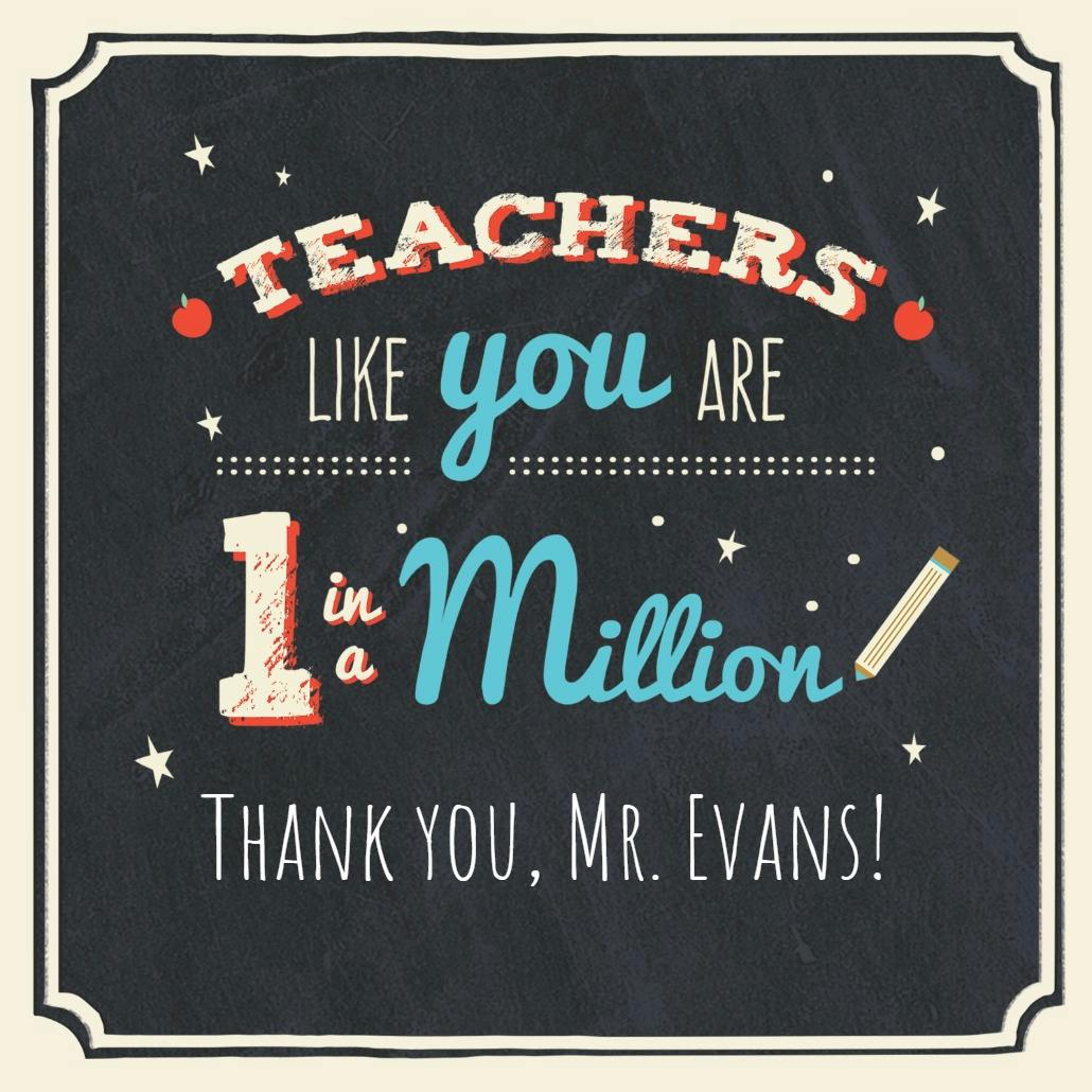 Vintage chalk thank you - thank you card for teacher
