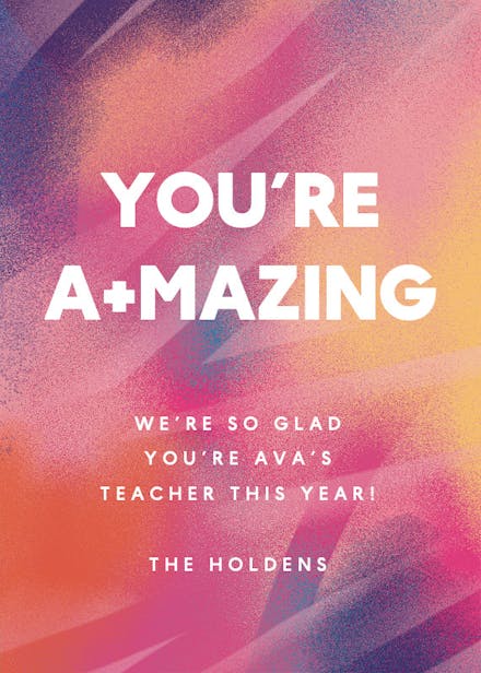 You're a+mazing - thank you card for teacher