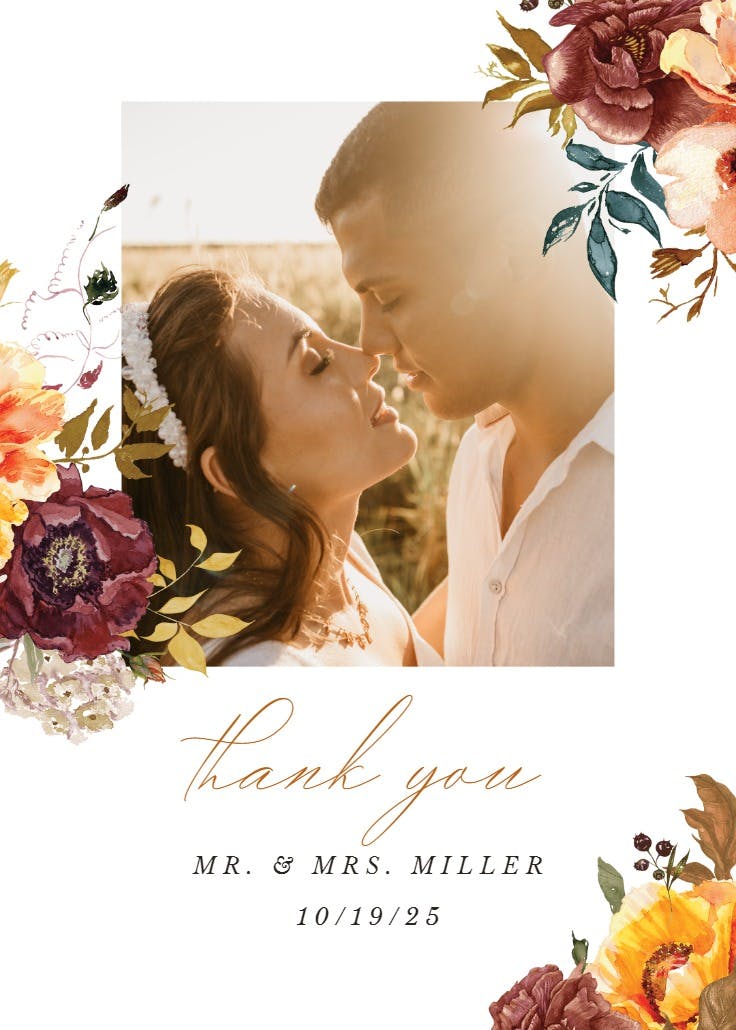 Autumn flowers photo - wedding thank you card