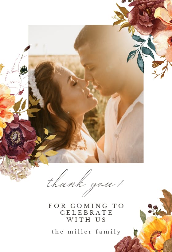 Autumn flowers photo - wedding thank you card
