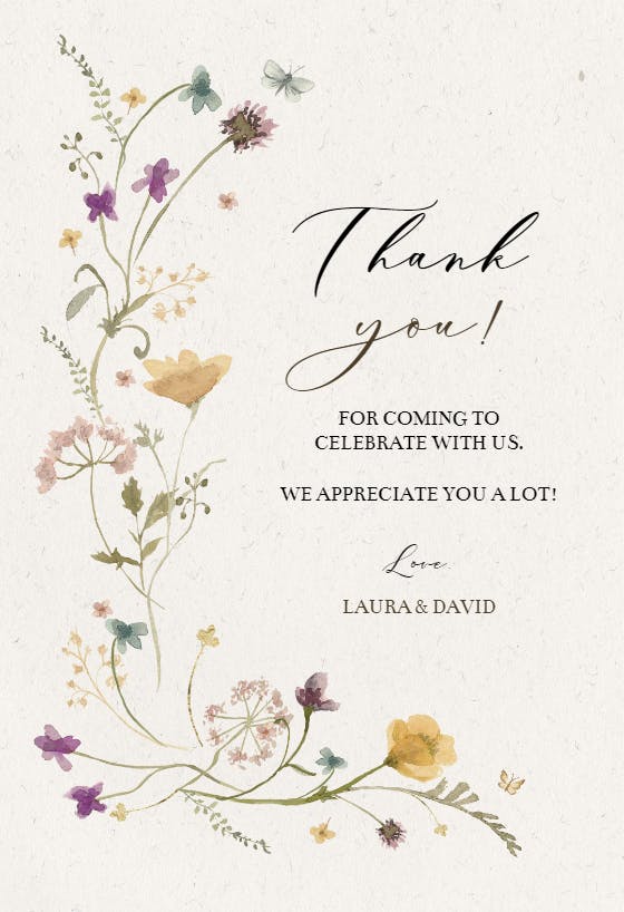 Bloom wildflower -  tarjeta de agradecimiento por la boda gratis