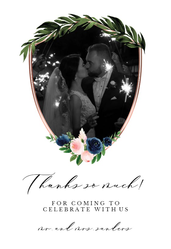 Bridal navy flower crest -  tarjeta de agradecimiento por la boda gratis