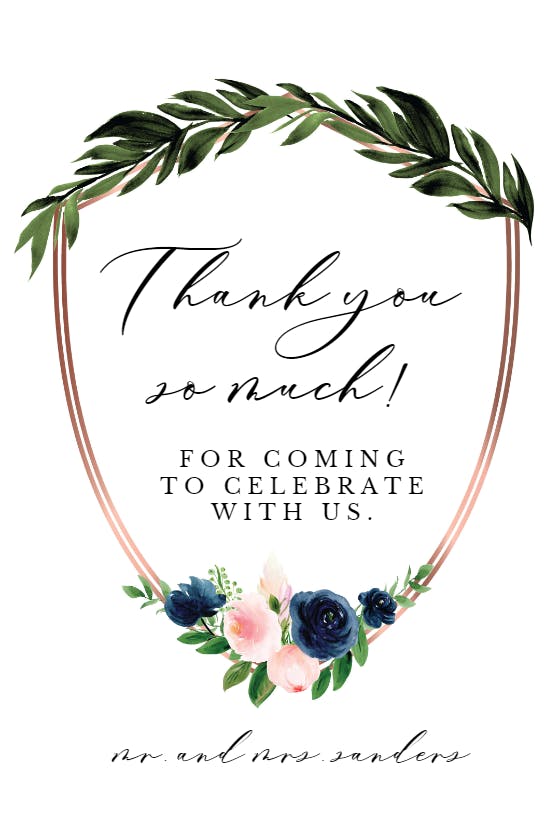 Bridal navy flower crest -  tarjeta de agradecimiento por la boda gratis