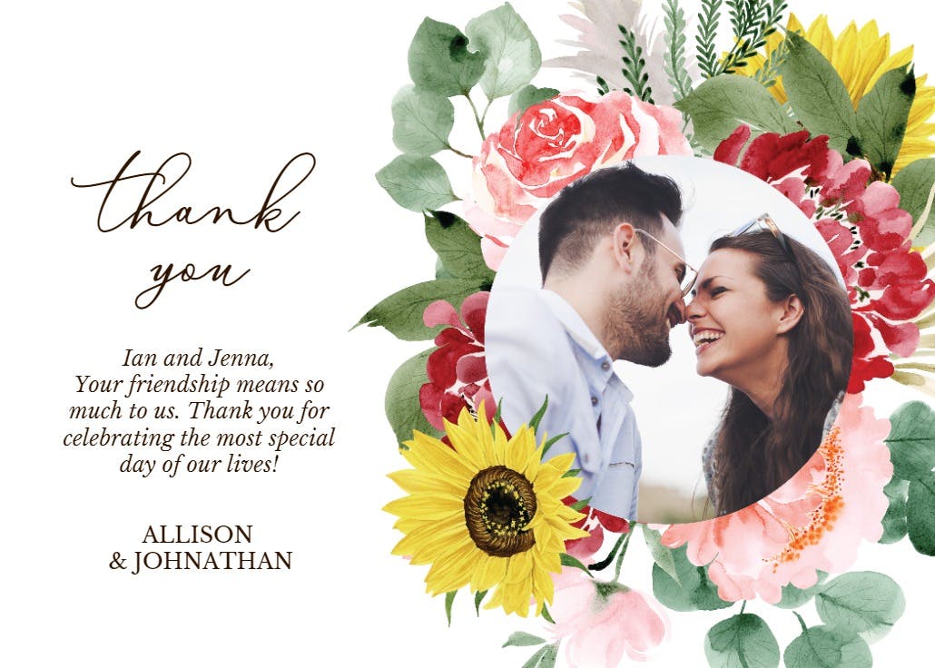 Burgundy sunflower - wedding thank you card