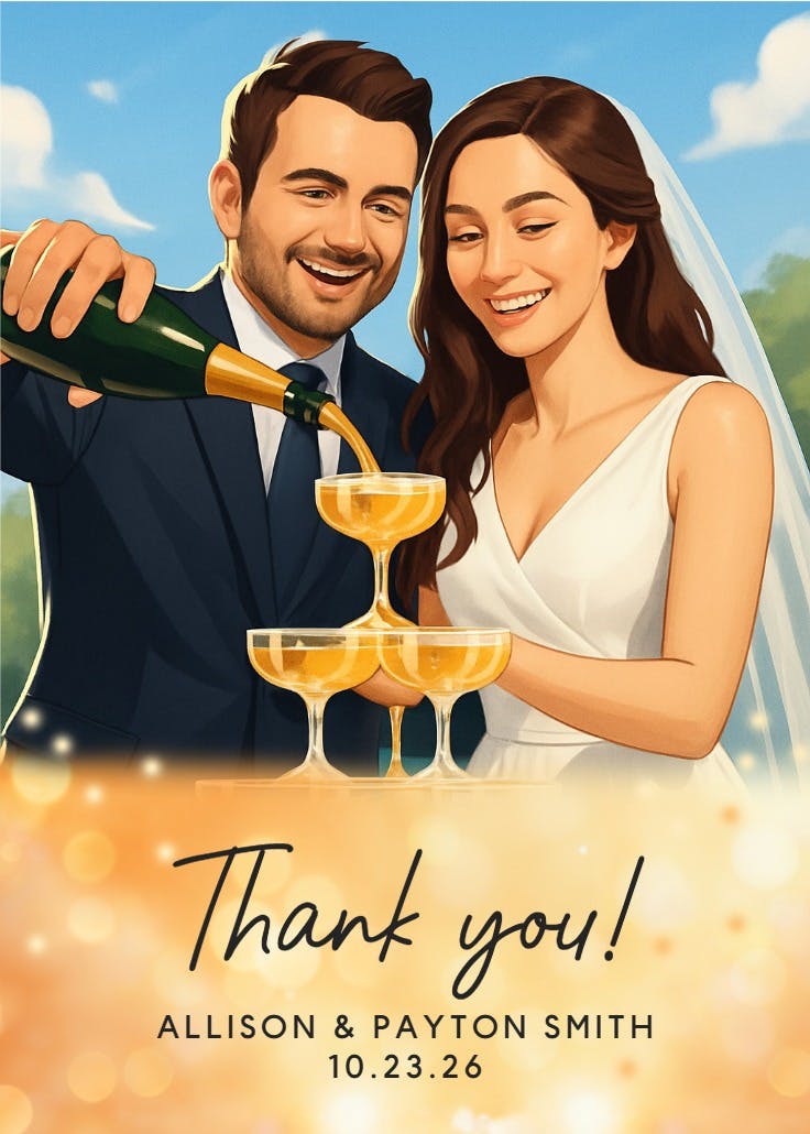 Champagne tower - tarjeta de agradecimiento por la boda