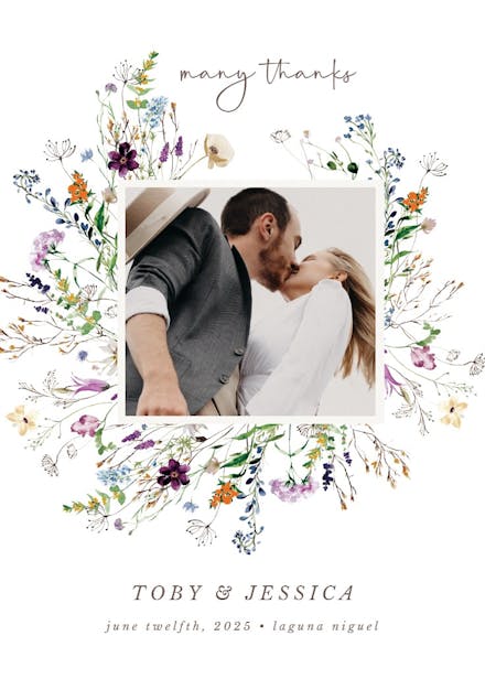 Dainty wild flowers - tarjeta de agradecimiento por la boda