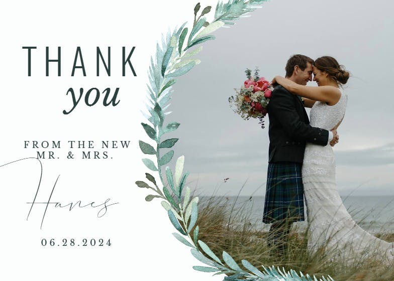 Evergreen photo -  tarjeta de agradecimiento por la boda gratis