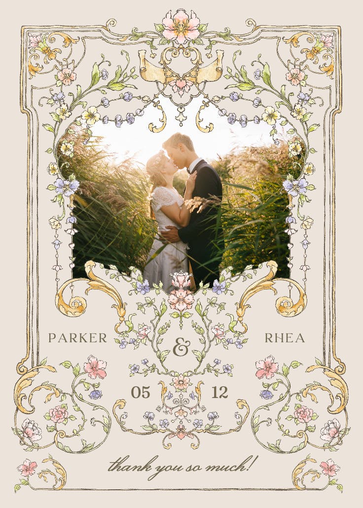 Floral gate - wedding thank you card