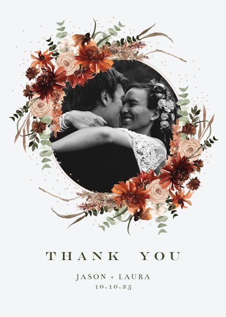 Floral terracotta frame - wedding thank you card