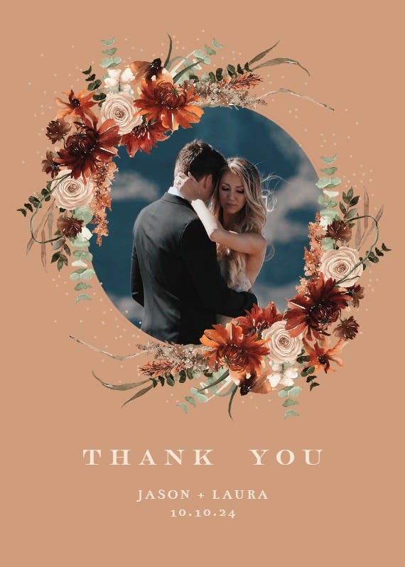 Floral terracotta frame -  tarjeta de agradecimiento por la boda gratis