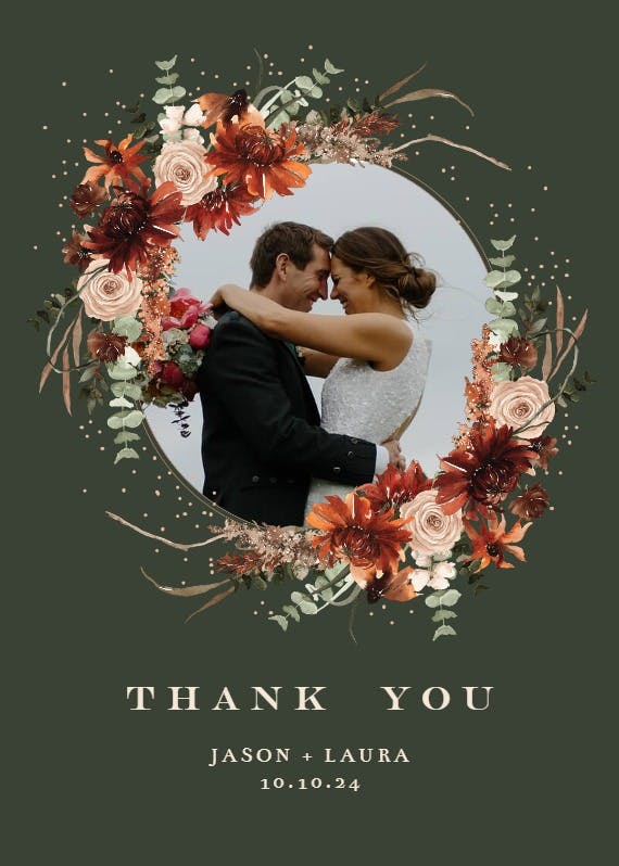 Floral terracotta frame - wedding thank you card