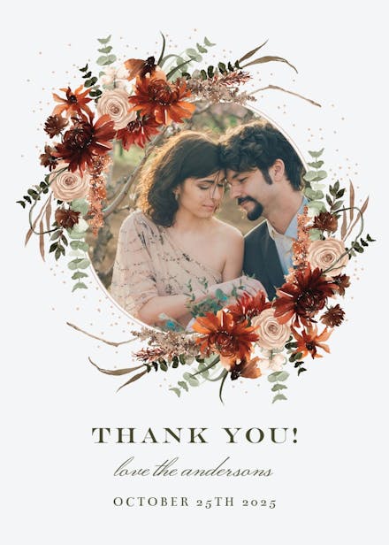 Floral terracotta frame - wedding thank you card