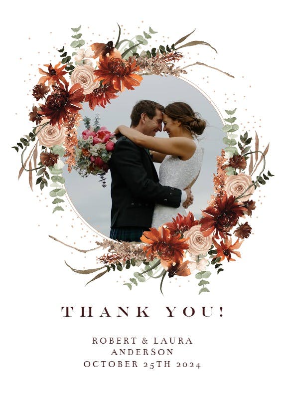 Floral terracotta frame -  tarjeta de agradecimiento por la boda gratis