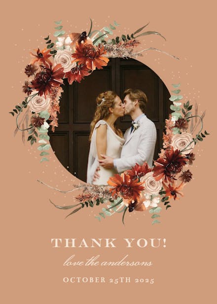 Floral terracotta frame - wedding thank you card