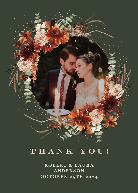 Floral terracotta frame - tarjeta de agradecimiento por la boda