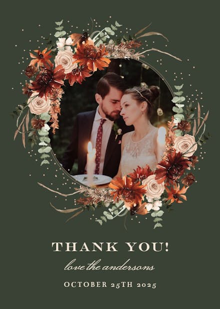 Floral terracotta frame - wedding thank you card