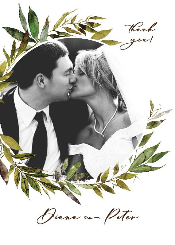 Gentle greenery wreath - wedding thank you card