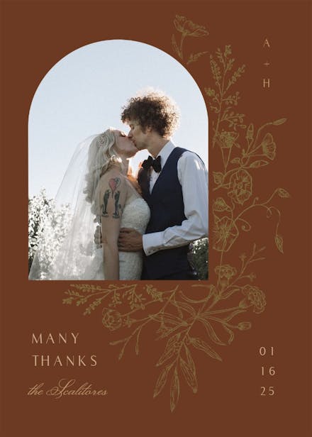 Gold baroque arch - wedding thank you card
