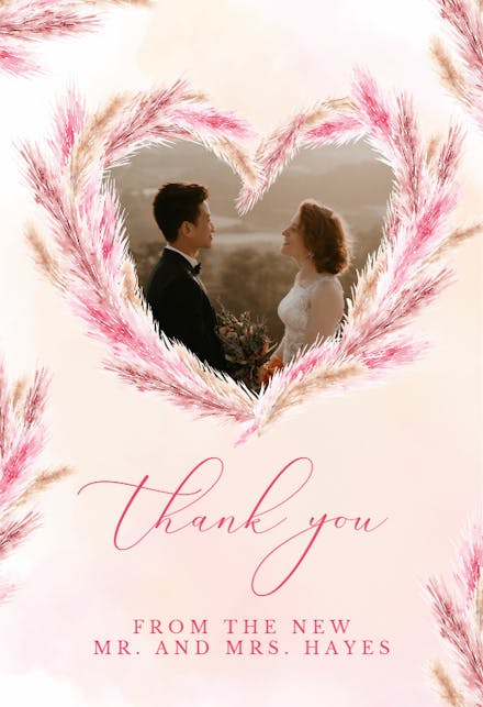 Pampas heart - wedding thank you card