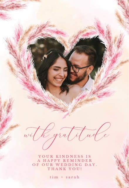 Pampas heart frame - wedding thank you card