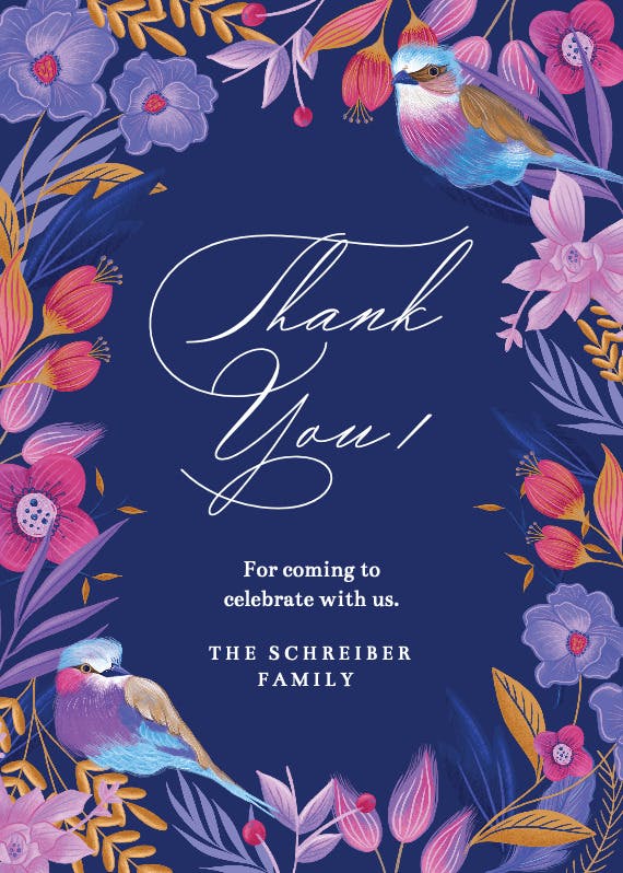 Purple bloom - tarjeta de agradecimiento por la boda