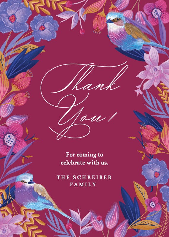 Purple bloom - tarjeta de agradecimiento por la boda