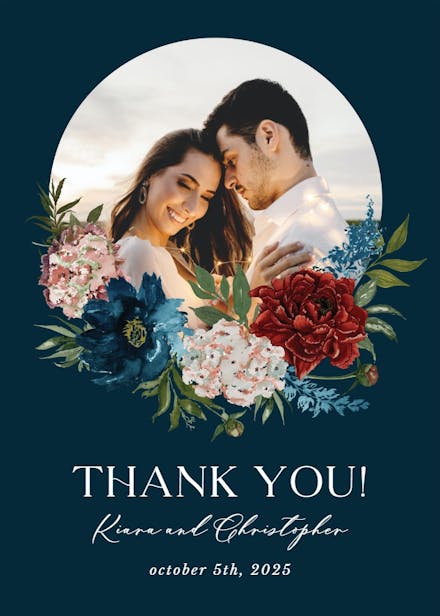 Purple flowers - wedding thank you card