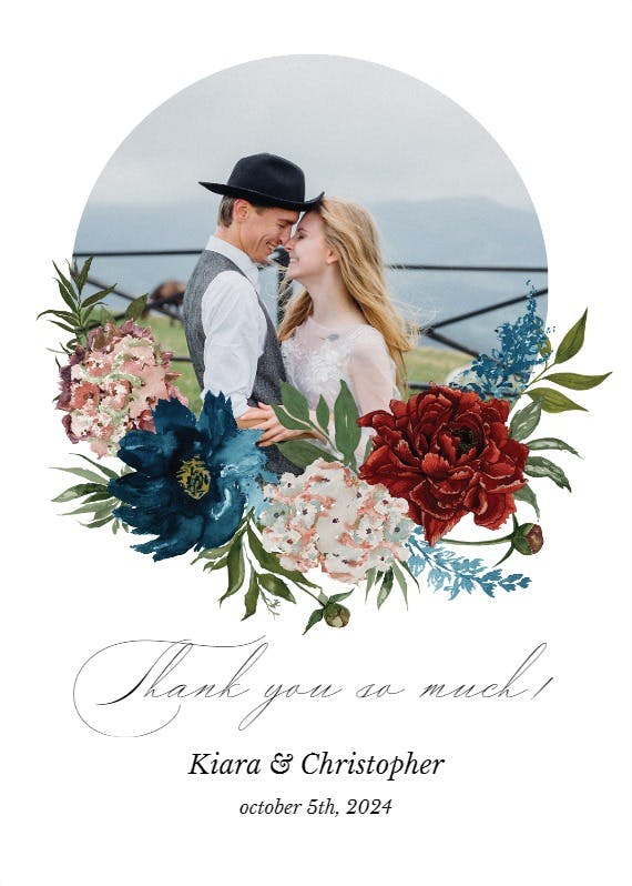 Purple flowers - tarjeta de agradecimiento por la boda