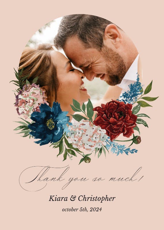 Purple flowers - tarjeta de agradecimiento por la boda