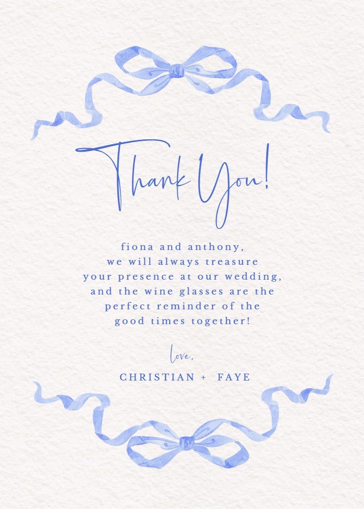 Simplistic ribbon - wedding thank you card