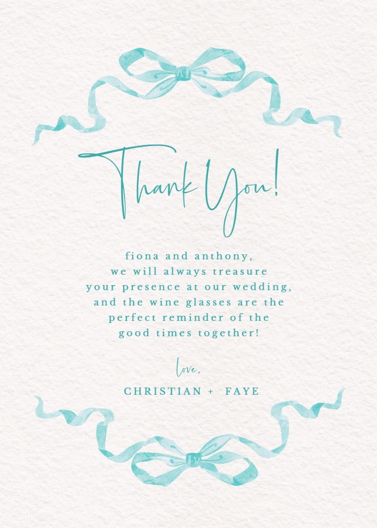 Simplistic ribbon - wedding thank you card