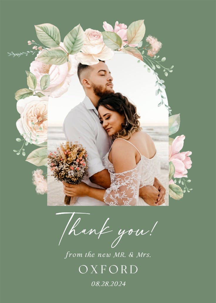 Whispering blooms - wedding thank you card