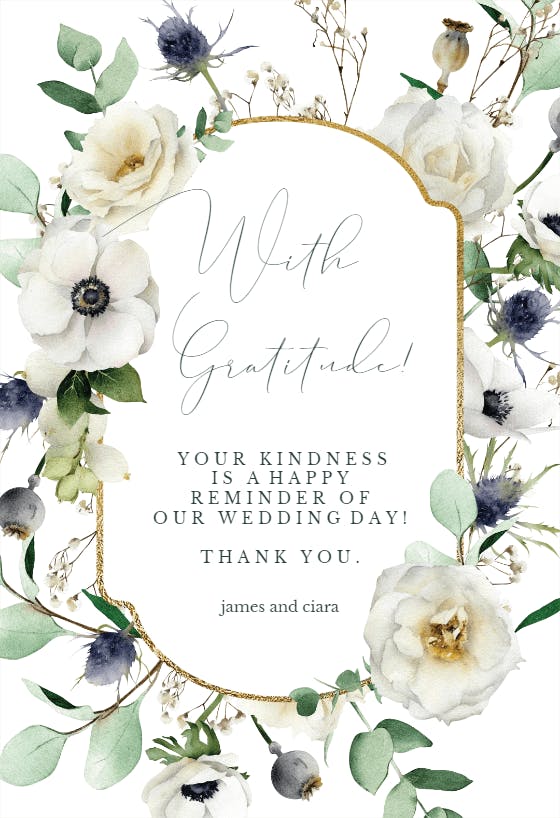 Winter watercolor flowers - wedding thank you card