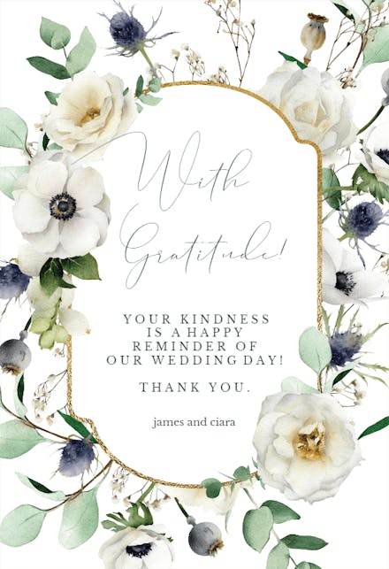 Winter Watercolor Flowers - Wedding Thank You Card | Greetings Island