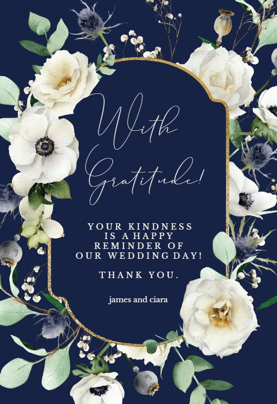 Winter watercolor flowers -  tarjeta de agradecimiento por la boda gratis
