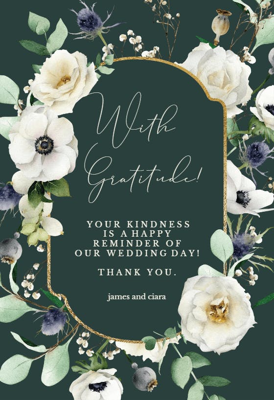Winter watercolor flowers -  tarjeta de agradecimiento por la boda gratis