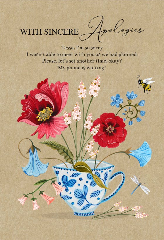 Lovely tea time -  tarjeta de disculpa