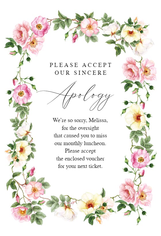 Rambling roses - tarjeta de disculpa