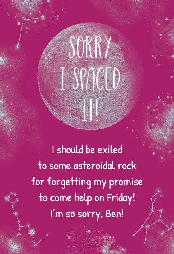 Space cadet - sorry card