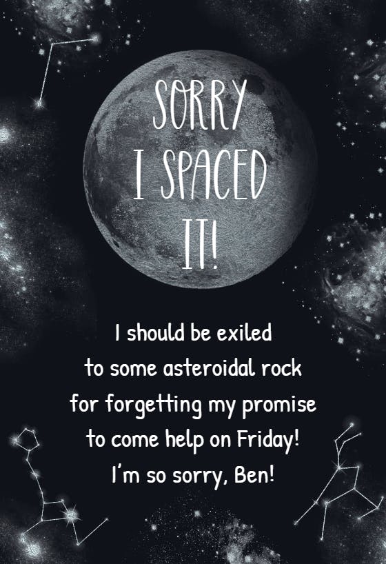 Space cadet - sorry card