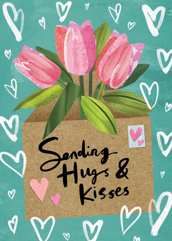 Tulips in the mail -  free hugs card