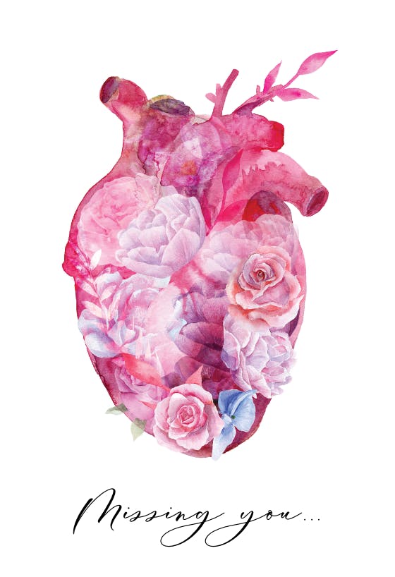 Artistic floral heart -  tarjeta te extraño