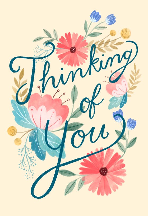 Floral calligraphy -  free thinking of you card