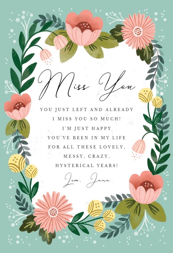 Floral Features - Miss You Card | Greetings Island