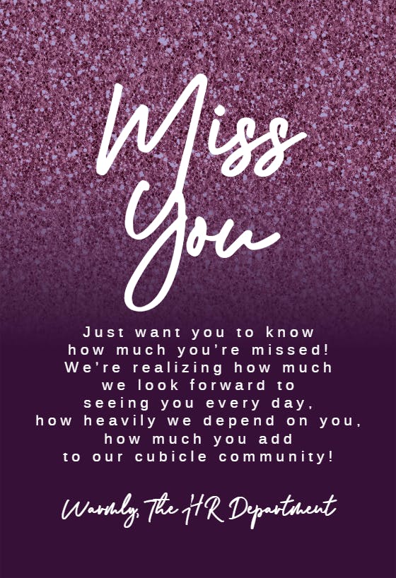 Glittered ombre - miss you card