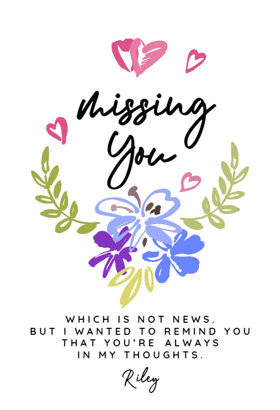 Hearts rising - miss you card
