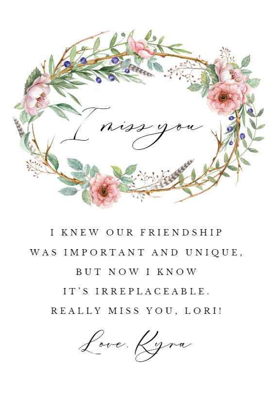 Oval Wreath - Miss You Card | Greetings Island