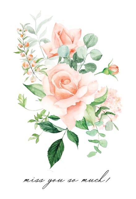 Peach and greenery - miss you card