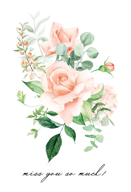 Peach and greenery - miss you card