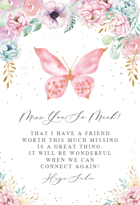 Pink butterfly - miss you card